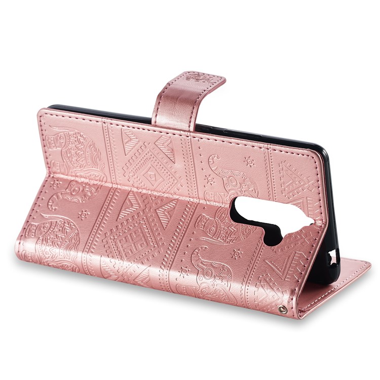 Imprinted Elephant Magnetic Leather Wallet Mobile Phone Case for Nokia 7 plus - Rose Gold-2