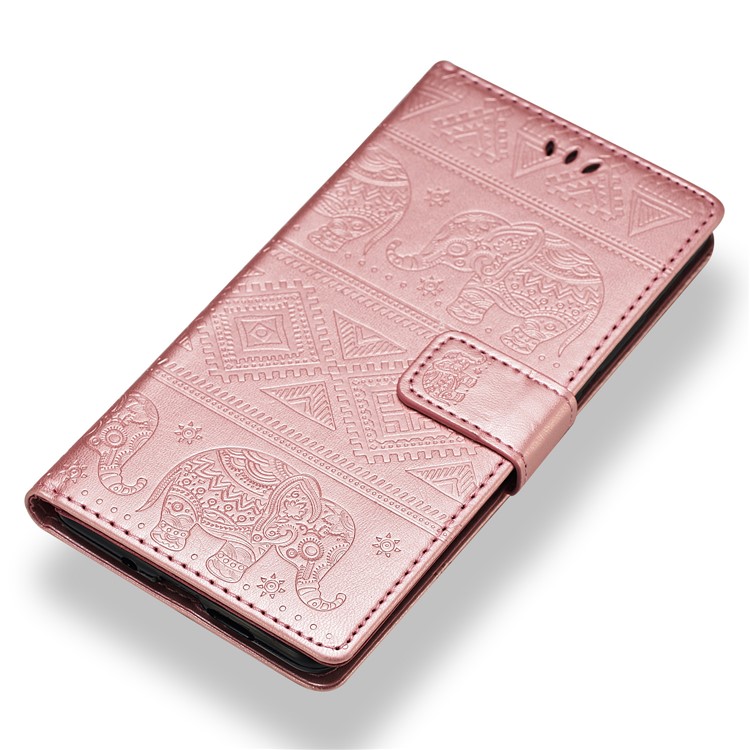 Imprinted Elephant Magnetic Leather Wallet Mobile Phone Case for Nokia 7 plus - Rose Gold-4