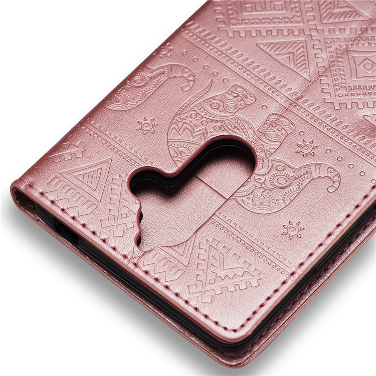 Imprinted Elephant Magnetic Leather Wallet Mobile Phone Case for Nokia 7 plus - Rose Gold-5