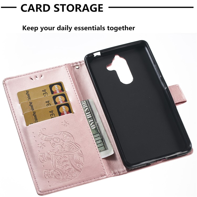 Imprinted Elephant Magnetic Leather Wallet Mobile Phone Case for Nokia 7 plus - Rose Gold-7