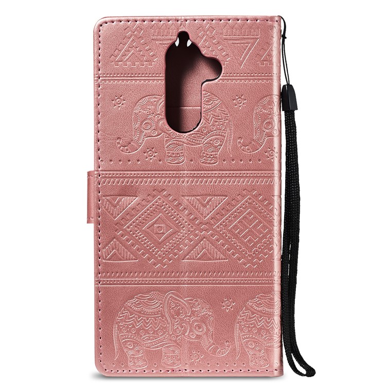 Imprinted Elephant Magnetic Leather Wallet Mobile Phone Case for Nokia 7 plus - Rose Gold-9