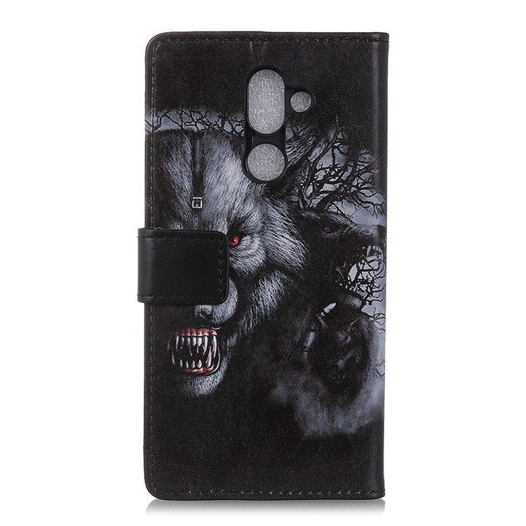 Pattern Printing Leather Wallet Stand Case for Nokia 7 plus - Wolf Pattern-2