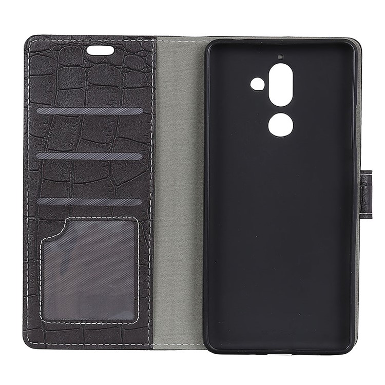 Vintage Crocodile Texture Wallet Stand Leather Case for Nokia 7 plus - Black-3