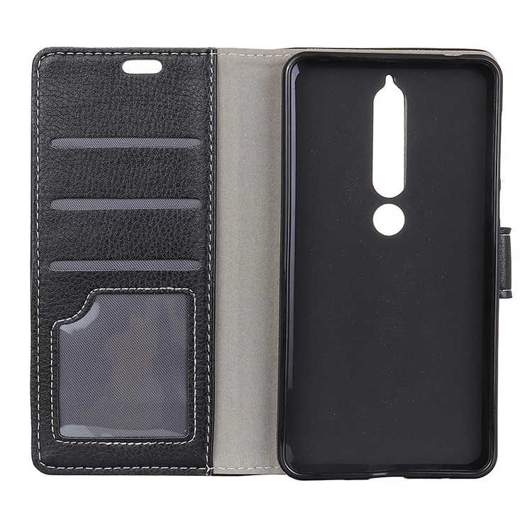 Litchi Texture Wallet Leather Cell Phone Cover for Nokia 6 - Black-3