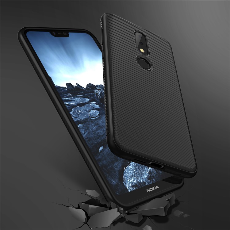 For Nokia X6 (2018) Carbon Fiber Texture TPU Back Mobile Cover - Black-2