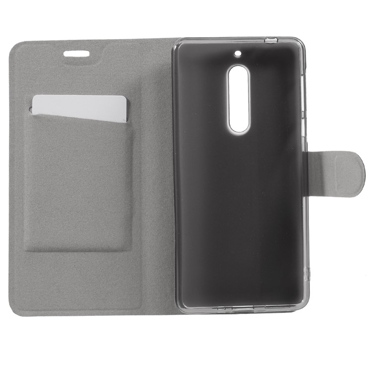 Crazy Horse PU Leather Card Holder Mobile Case for Nokia 5 Built-in Steel Sheet - Black-6