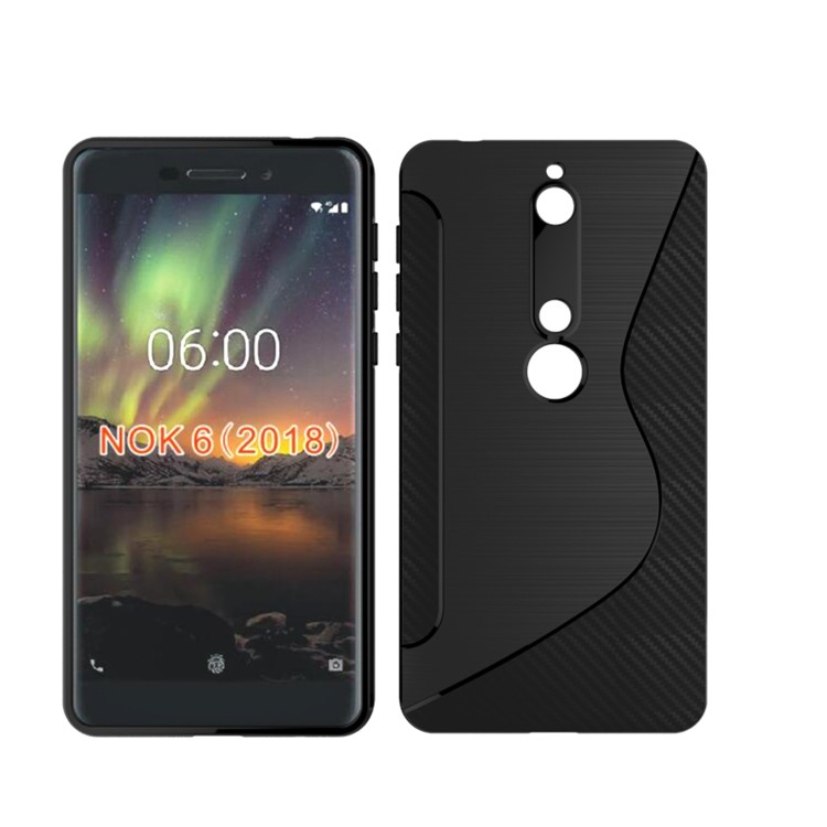 S Shape Carbon Fiber Texture Brushed TPU Back Case for Nokia 6 (2018) - Black-1