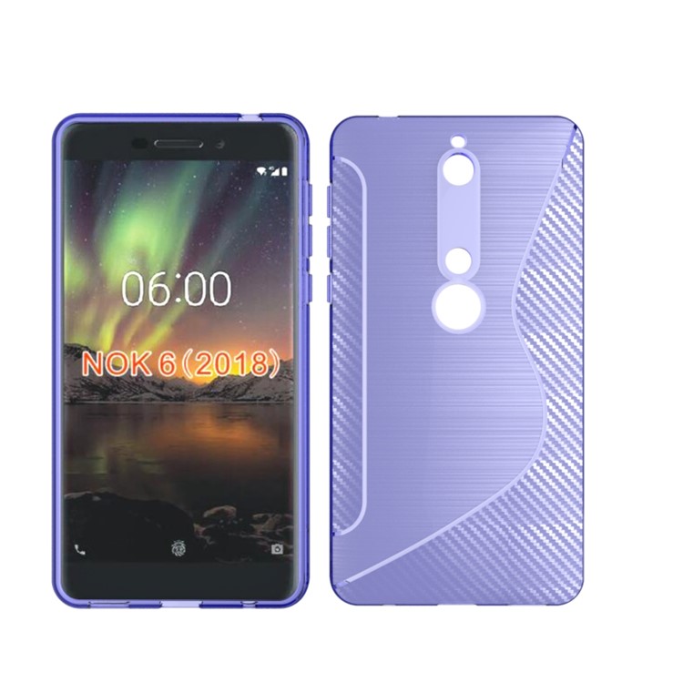S Shape Carbon Fiber Texture Brushed TPU Case Accessory for Nokia 6 (2018) - Purple-1