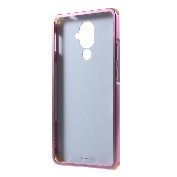 Slide-on Metal Bumper + Brushed PC Back Panel Plated Hybrid Case for Nokia 7 plus - Rose Gold-2