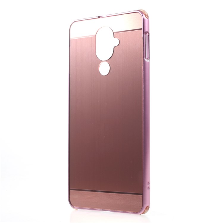 Slide-on Metal Bumper + Brushed PC Back Panel Plated Hybrid Case for Nokia 7 plus - Rose Gold-3