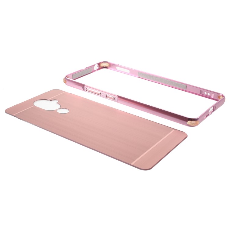 Slide-on Metal Bumper + Brushed PC Back Panel Plated Hybrid Case for Nokia 7 plus - Rose Gold-7