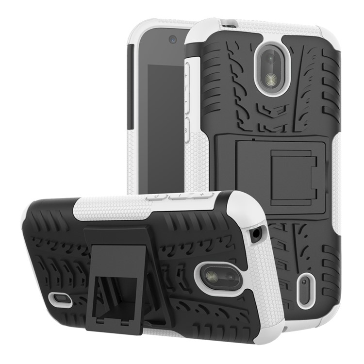 Anti-slip PC + TPU Hybrid Cover with Kickstand for Nokia 1 - White-1