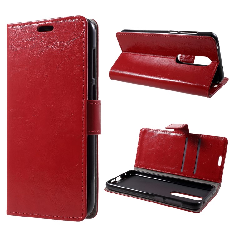 Red - Crazy Horse Texture Wallet Stand Leather Mobile Phone Cover for Nokia X6 (2018)-1