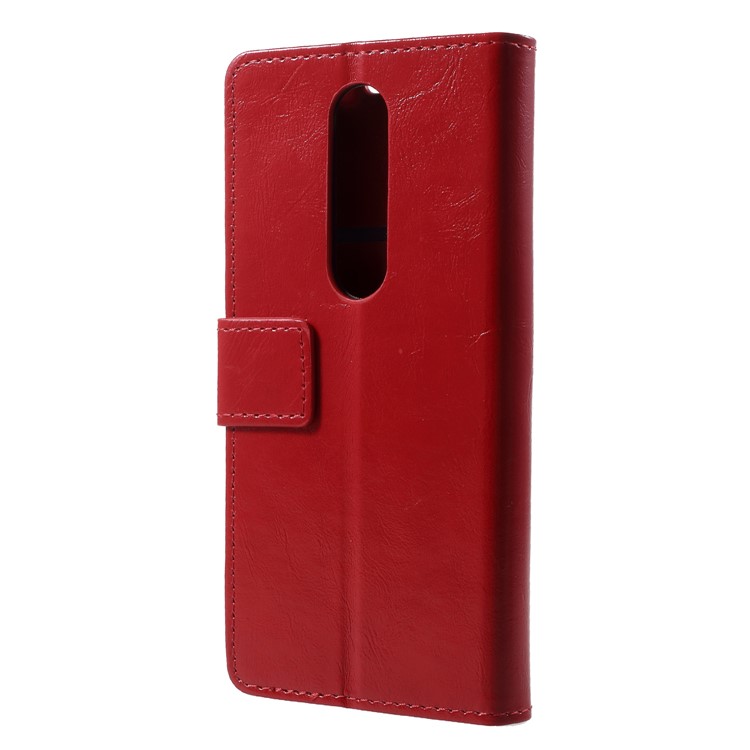 Red - Crazy Horse Texture Wallet Stand Leather Mobile Phone Cover for Nokia X6 (2018)-2