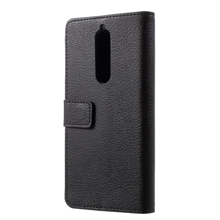 Litchi Skin Wallet Stand Leather Case Shell for Nokia 5.1 - Black-3