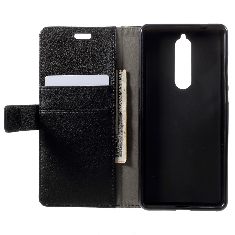 Litchi Skin Wallet Stand Leather Case Shell for Nokia 5.1 - Black-5
