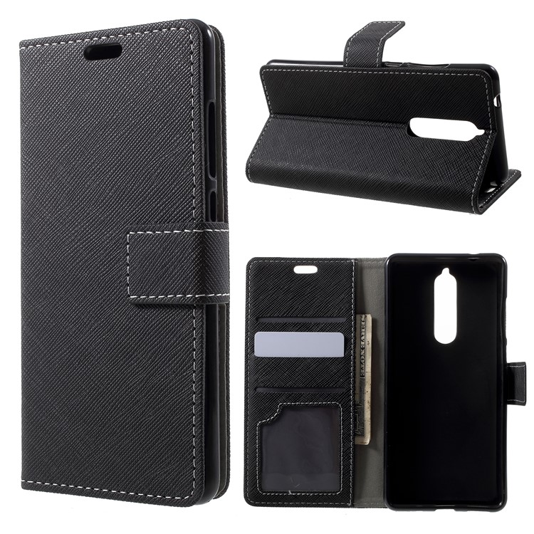 Cross Texture PU Leather Wallet Phone Case for Nokia 5.1 - Black-1