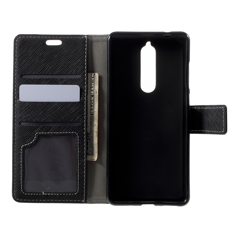 Cross Texture PU Leather Wallet Phone Case for Nokia 5.1 - Black-5