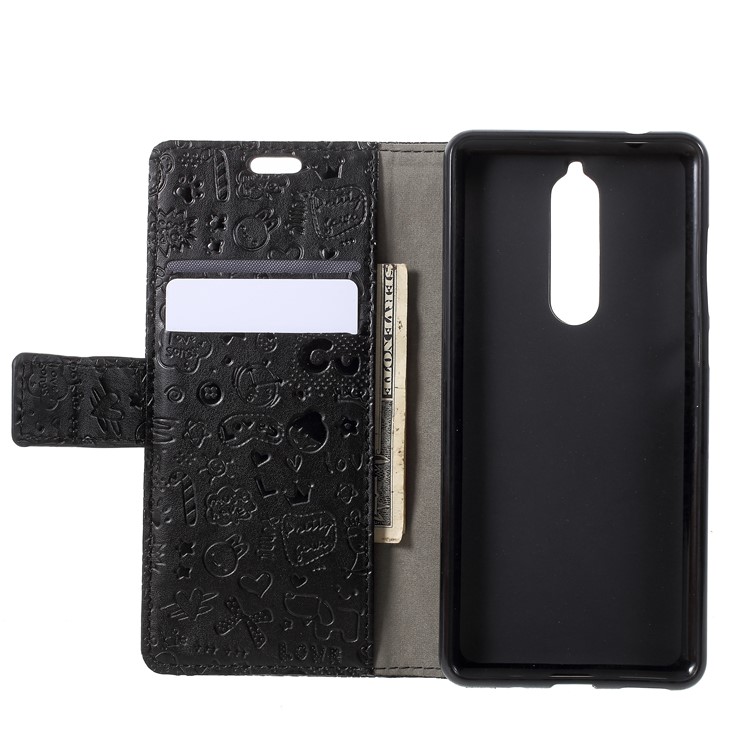 Cartoon Graffiti PU Leather Wallet Stand Shell for Nokia 5.1 - Black-5