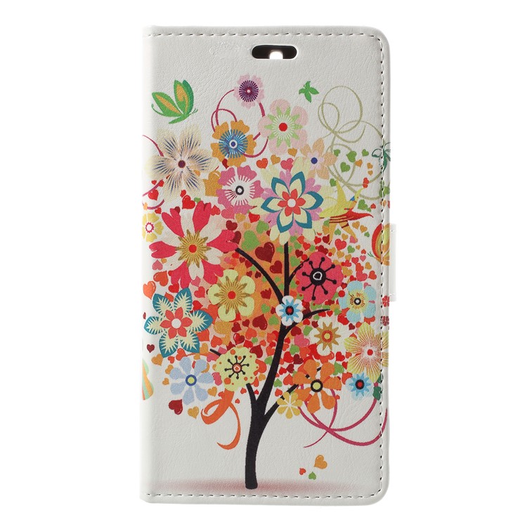 Pattern Printing Stand Leather Magnetic Case Shell for Nokia 5.1 - Colorful Flowers Tree-1