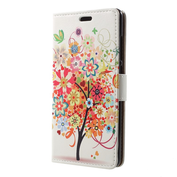 Pattern Printing Stand Leather Magnetic Case Shell for Nokia 5.1 - Colorful Flowers Tree-2
