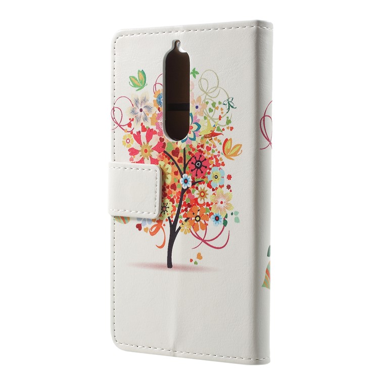 Pattern Printing Stand Leather Magnetic Case Shell for Nokia 5.1 - Colorful Flowers Tree-3