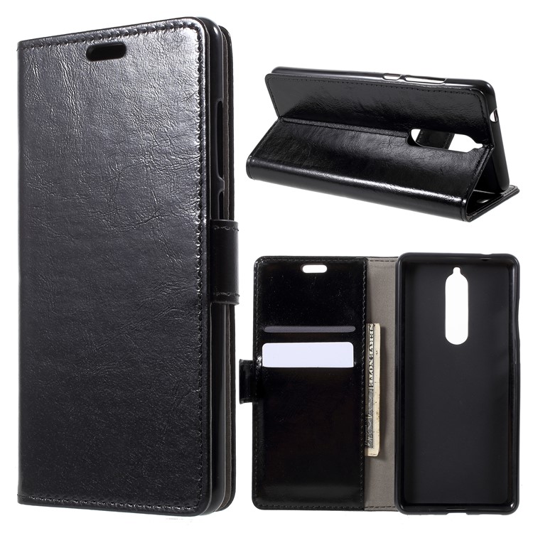 Crazy Horse Wallet Stand Leather Protection Phone Case for Nokia 5.1 - Black-1