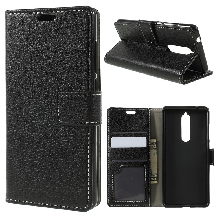Litchi Skin PU Leather Protection Mobile Phone Shell for Nokia 5.1 - Black-1