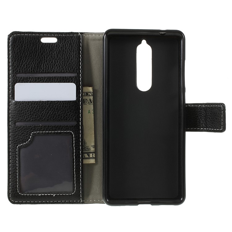 Litchi Skin PU Leather Protection Mobile Phone Shell for Nokia 5.1 - Black-6