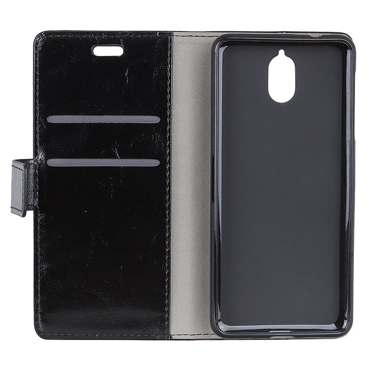 Crazy Horse Texture Wallet Stand PU Leather Mobile Case for Nokia 3.1 - Black-4