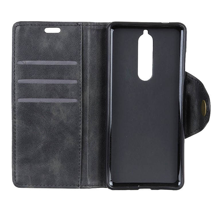 PU Leather Wallet Stand Mobile Phone Case for Nokia 5.1 - Black-7