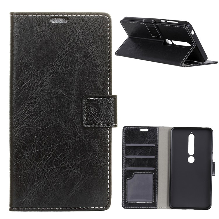 Vintage Crazy Horse Texture Wallet Leather Phone Case for Nokia 6.1 (5.5-inch) - Black-1
