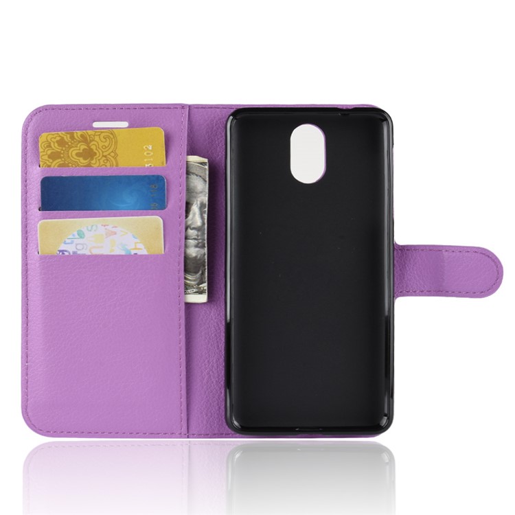 Litchi Skin PU Leather Shell with Card Holder for Nokia 3.1 - Purple-3