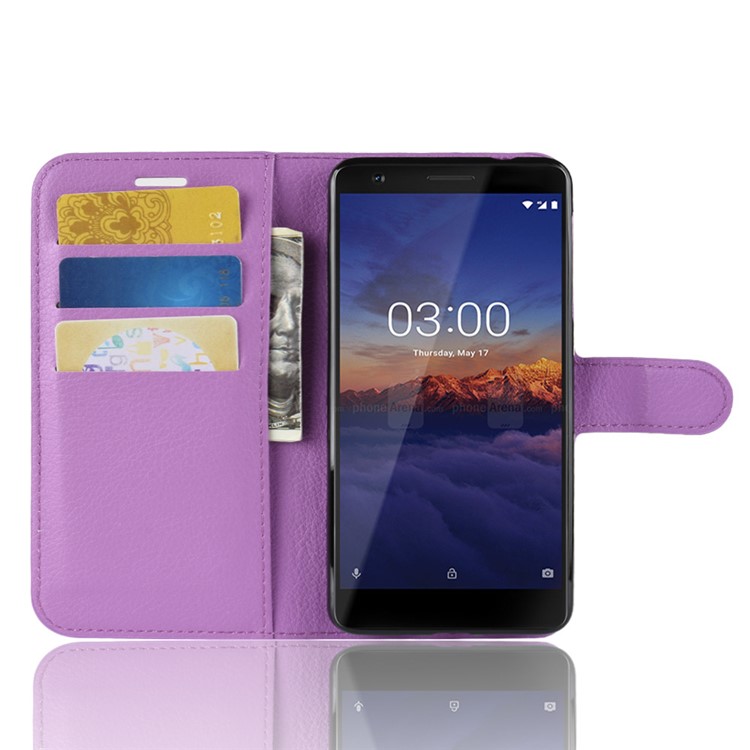 Litchi Skin PU Leather Shell with Card Holder for Nokia 3.1 - Purple-4