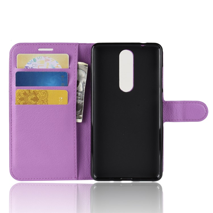 For Nokia 5.1 Litchi Skin Wallet Stand Leather Mobile Shell - Purple-3