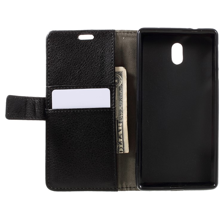 Lychee Texture Leather Wallet Stand Case Cover for Nokia 3 - Black-6