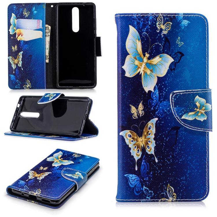 Pattern Printing Wallet Leather Case with Stand for Nokia 5.1 - Butterfly Pattern-1
