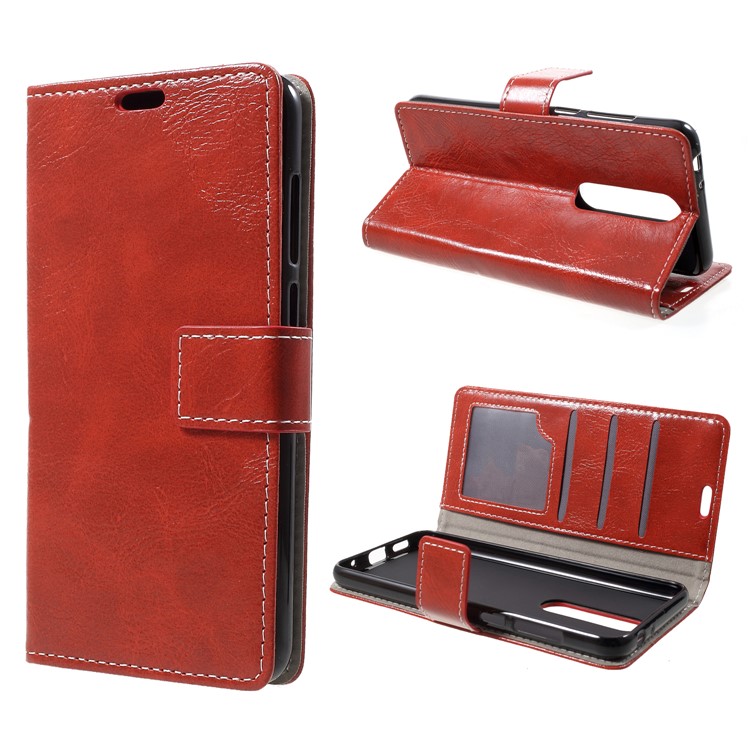 Vintage Crazy Horse Texture Wallet Leather Phone Case for Nokia 5.1 Plus / X5 - Red-1