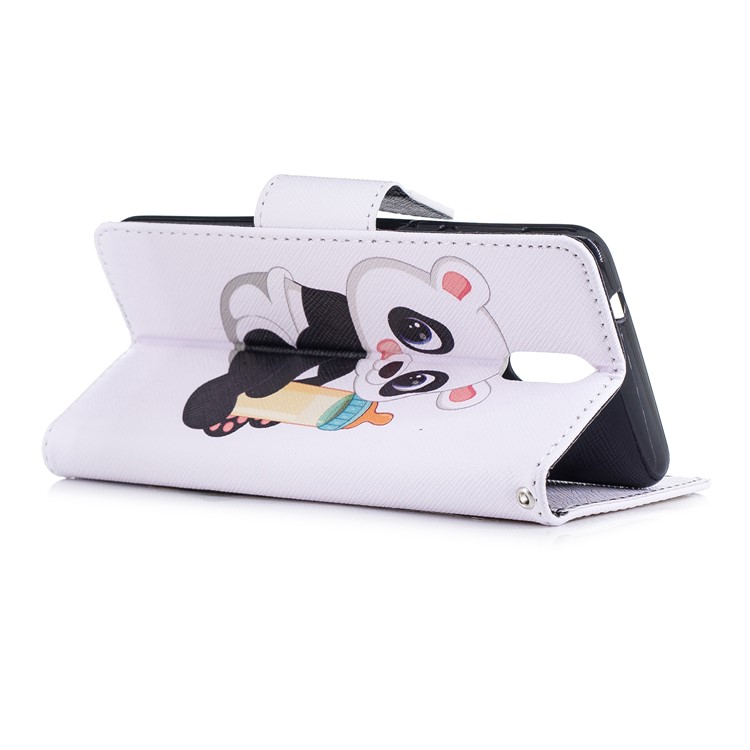 Pattern Printing Magnetic Leather Stand Cover for Nokia 3.1 - Panda Holding a Bottle-4