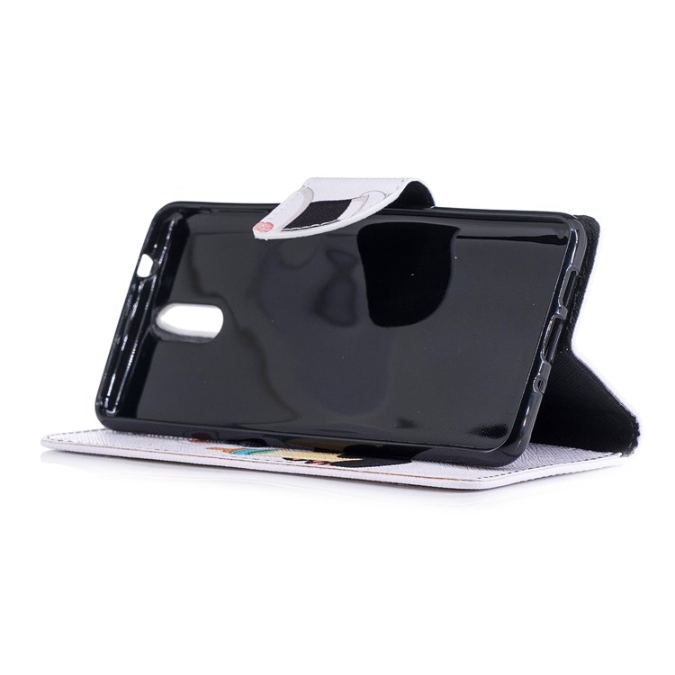 Pattern Printing Magnetic Leather Stand Cover for Nokia 3.1 - Panda Holding a Bottle-5