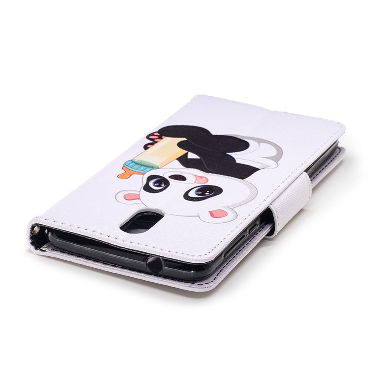 Pattern Printing Magnetic Leather Stand Cover for Nokia 3.1 - Panda Holding a Bottle-7