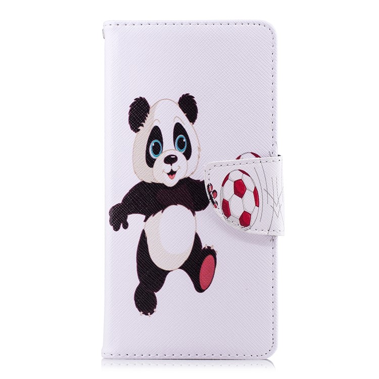 Pattern Printing Leather Stand Cover with Card Slots for Nokia 3.1 - Panda Playing Football-2