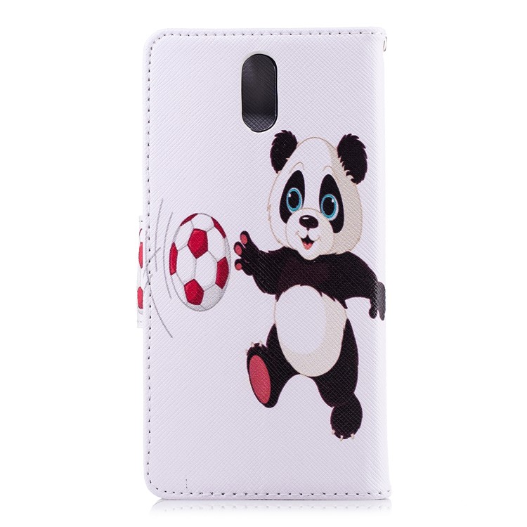 Pattern Printing Leather Stand Cover with Card Slots for Nokia 3.1 - Panda Playing Football-3