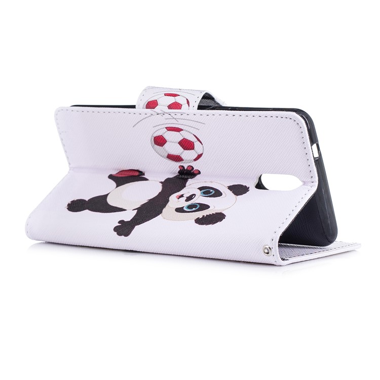 Pattern Printing Leather Stand Cover with Card Slots for Nokia 3.1 - Panda Playing Football-4
