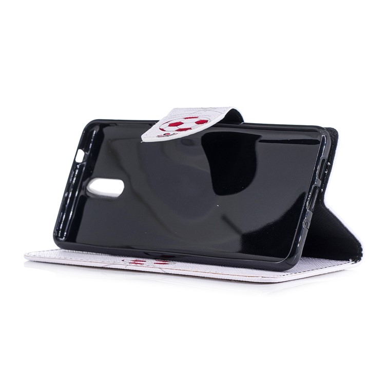 Pattern Printing Leather Stand Cover with Card Slots for Nokia 3.1 - Panda Playing Football-5