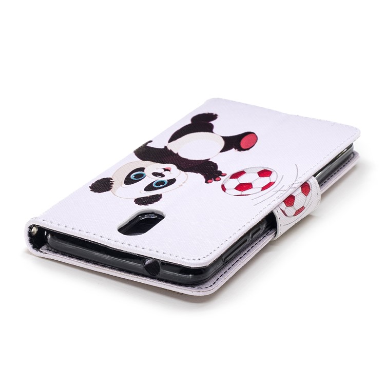 Pattern Printing Leather Stand Cover with Card Slots for Nokia 3.1 - Panda Playing Football-7