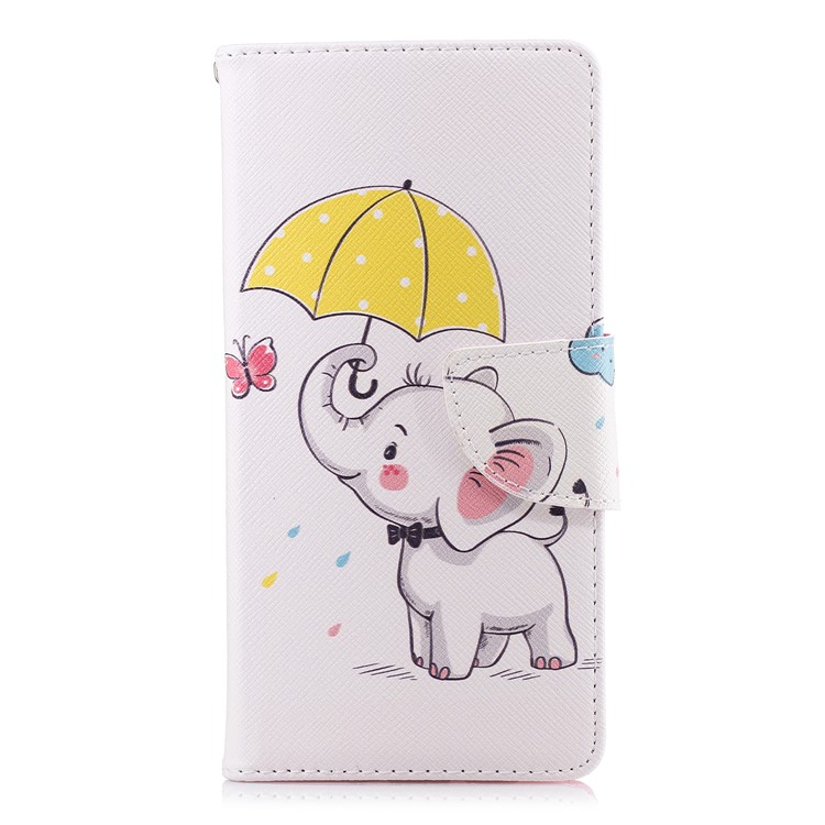 Pattern Printing Cell Phone Leather Stand Case for Nokia 3.1 - Elephant Holding an Umbrella-2