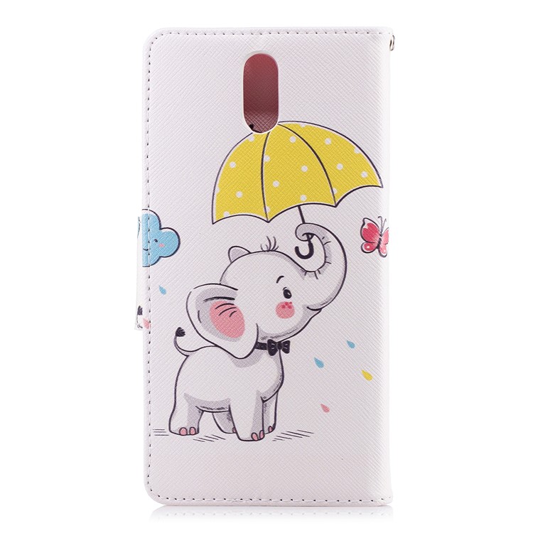 Pattern Printing Cell Phone Leather Stand Case for Nokia 3.1 - Elephant Holding an Umbrella-3