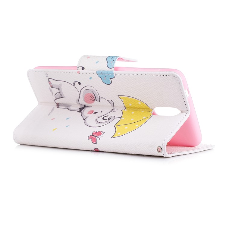 Pattern Printing Cell Phone Leather Stand Case for Nokia 3.1 - Elephant Holding an Umbrella-4