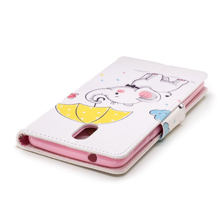 Pattern Printing Cell Phone Leather Stand Case for Nokia 3.1 - Elephant Holding an Umbrella-7